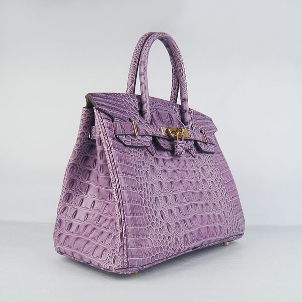 Replica Hermes Birkin 30CM Crocodile Head Veins Bag Purple 6088 On Sale